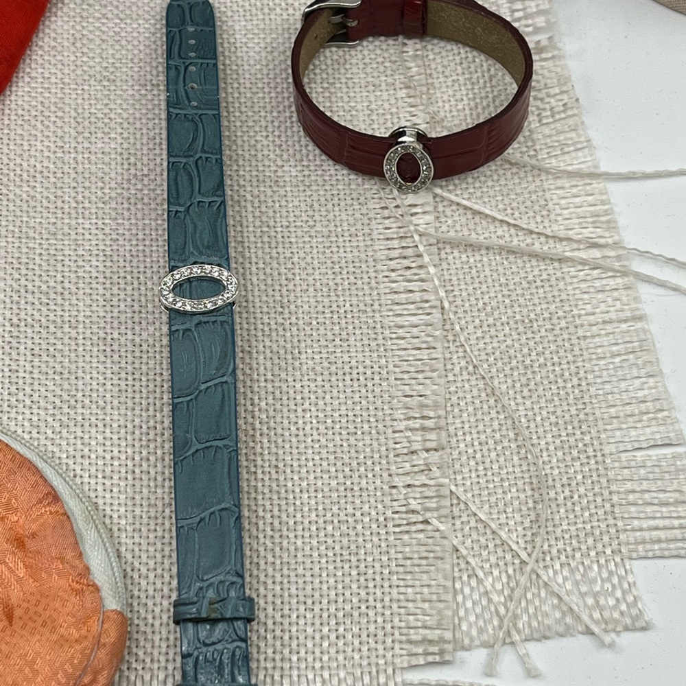 Vintage QVC Sterling Silver Diamonique Oval Leather Bracelet Set - Picture 10 of 15